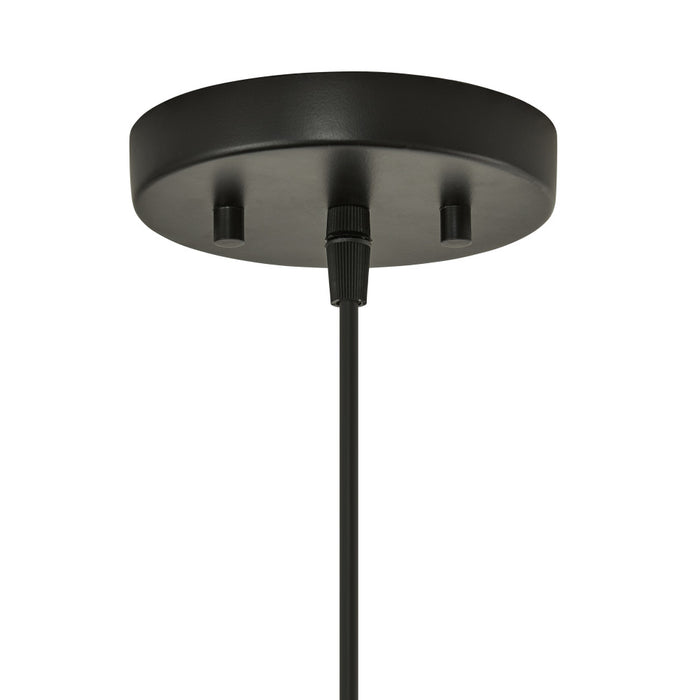1-Light Black Metal Cage and Brown Wood Pendant. Canopy for pendant