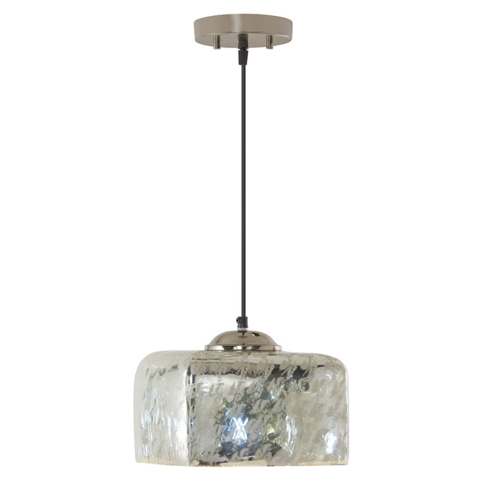 10 in. Nickel 1-Light Pendant with Painted Silver Glass Shade-On