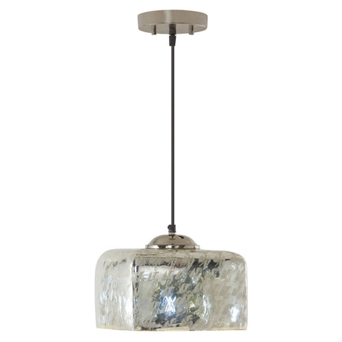 10 in. Nickel 1-Light Pendant with Painted Silver Glass Shade-On