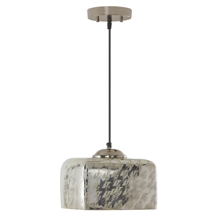 10 in. Nickel 1-Light Pendant with Painted Silver Glass Shade-Off