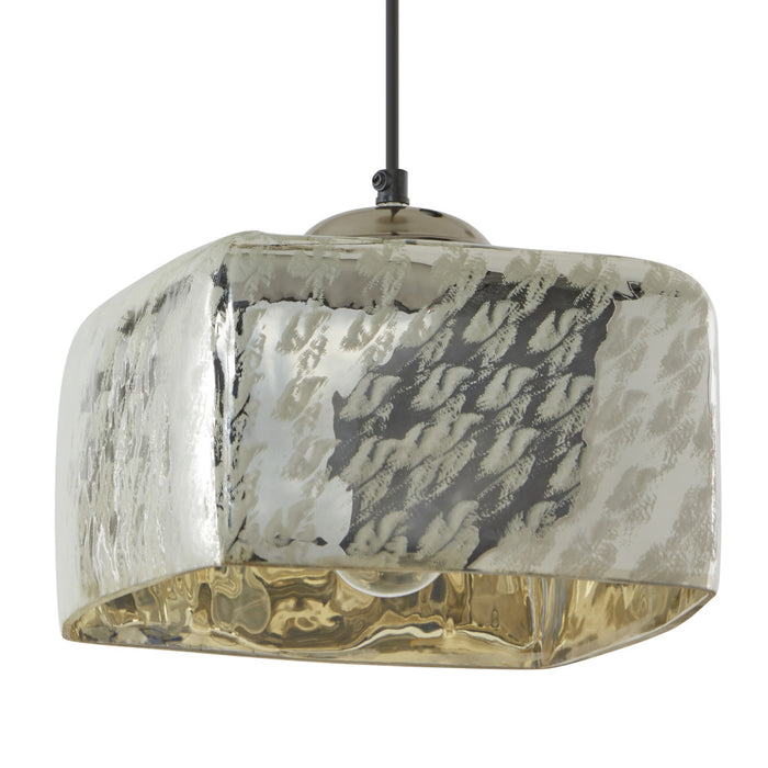 10 in. Nickel 1-Light Pendant with Painted Silver Glass Shade. Shade Closeup-Off