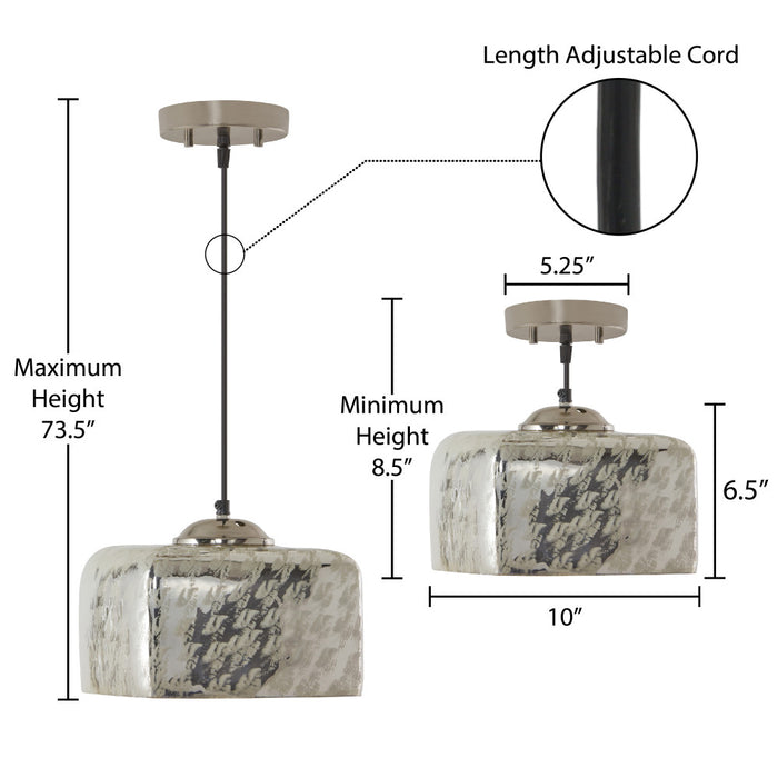 10 in. Nickel 1-Light Pendant with Painted Silver Glass Shade