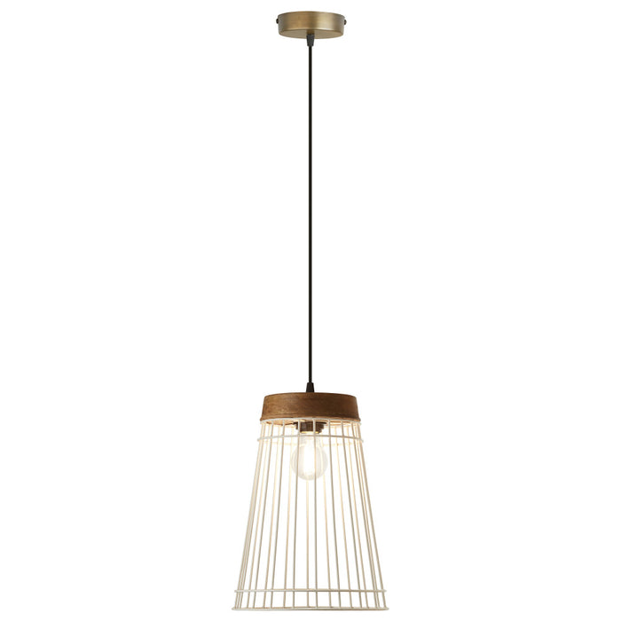 10" W 1-Light Judy White Metal and Brown Wood Pendant-On