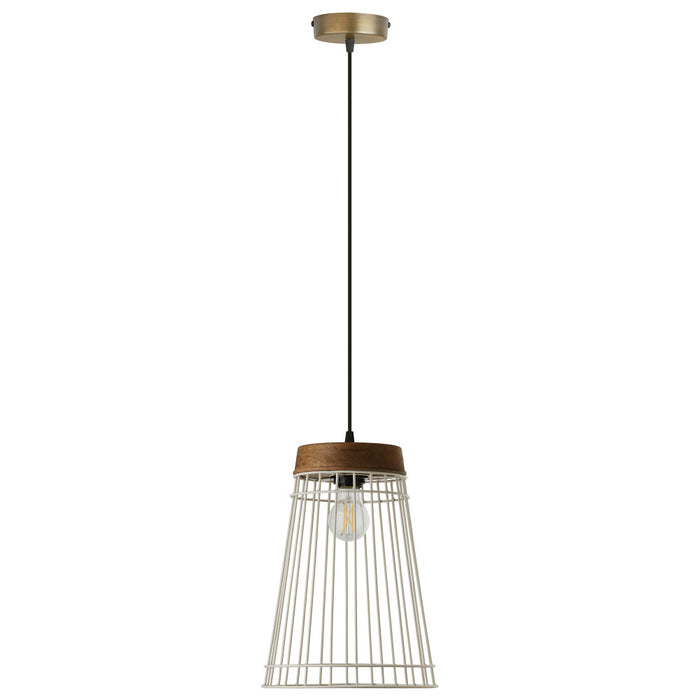 10" W 1-Light Judy White Metal and Brown Wood Pendant-Off