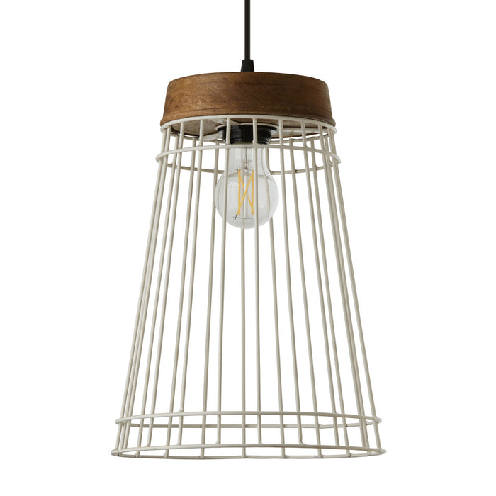 10" W 1-Light Judy White Metal and Brown Wood Pendant. Shade closeup-Off
