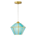 10" W Bouvier Metal and Stained Glass Pendant Light. Lit