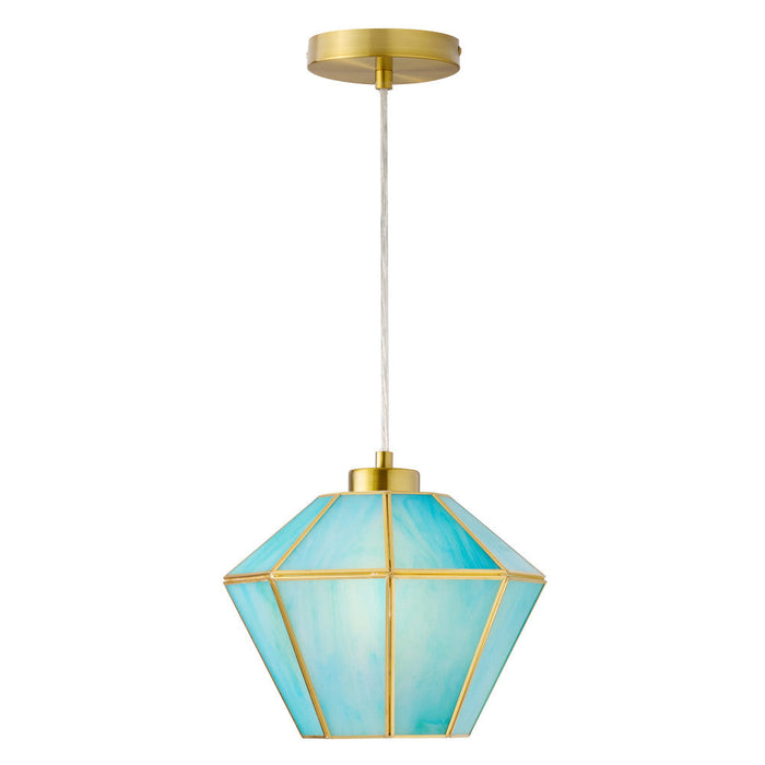 10" W Bouvier Metal and Stained Glass Pendant Light. Lit