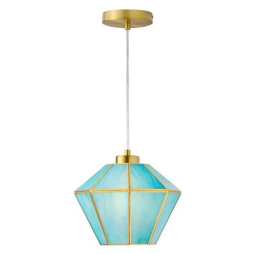 10" W Bouvier Metal and Stained Glass Pendant Light. Lit
