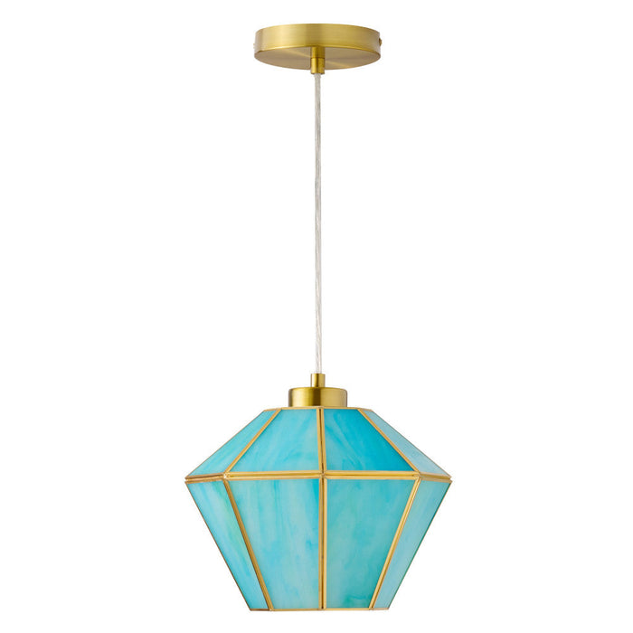 10" W Bouvier Metal and Stained Glass Pendant Light. Unlit