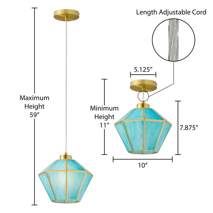 10" W Bouvier Metal and Stained Glass Pendant Light