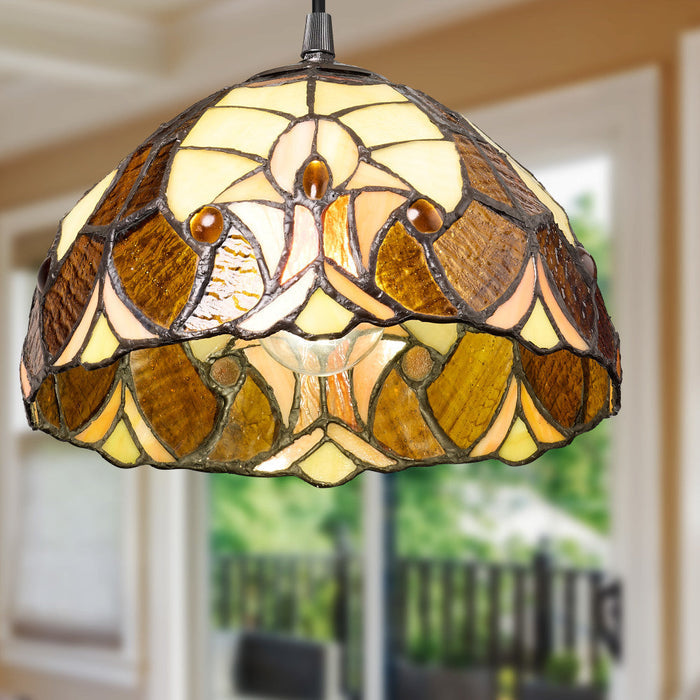 10" W Halston Traditional Amber Dome Shade Pendant Light in a home setting
