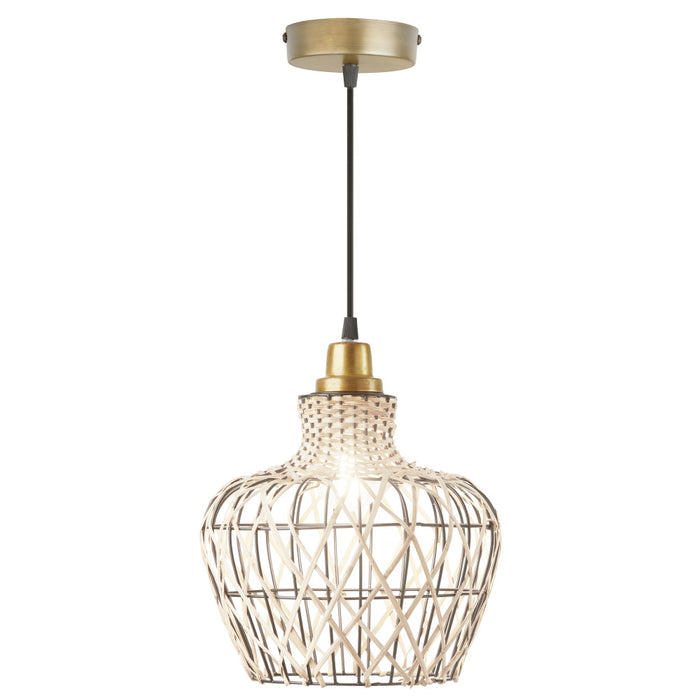 10.25" W 1-Light Betsy Rattan and Metal Pendant-On