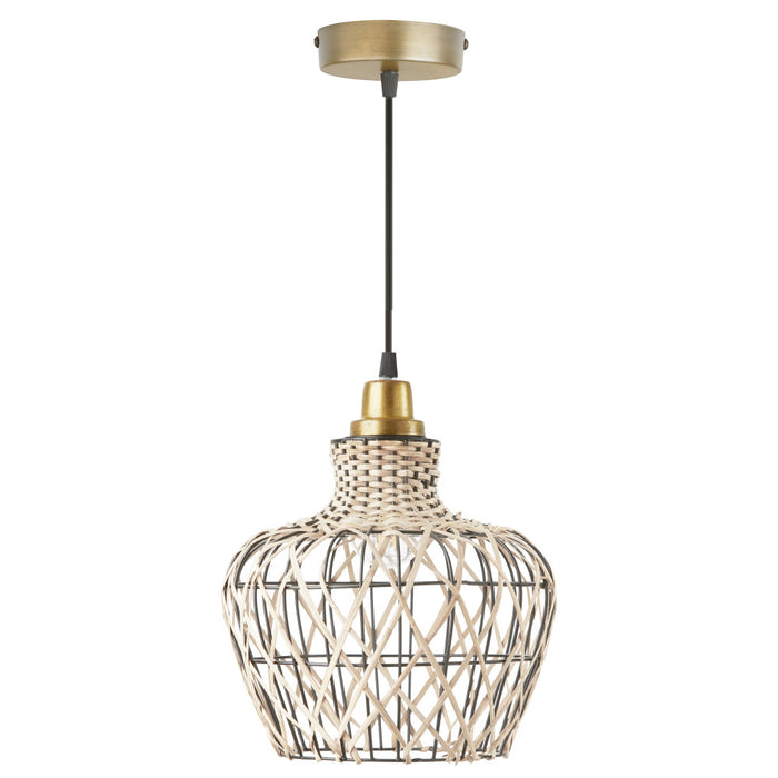 10.25" W 1-Light Betsy Rattan and Metal Pendant-Off