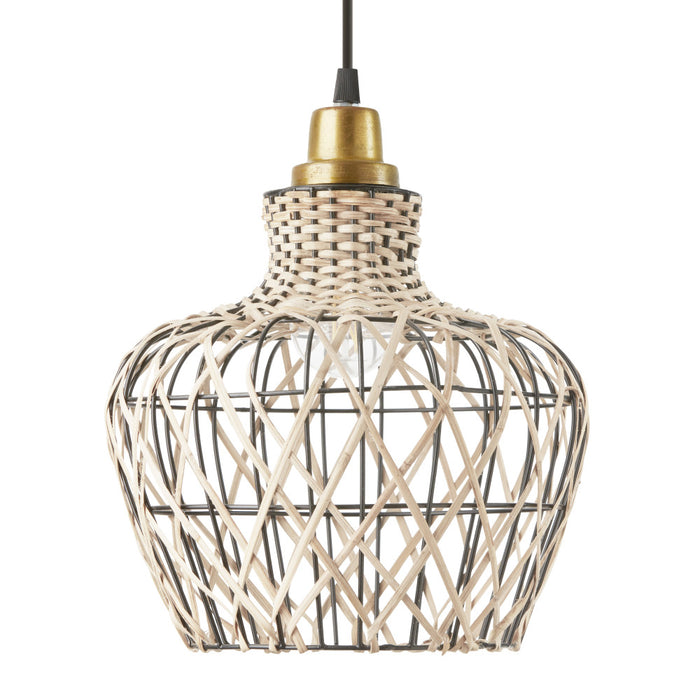 10.25" W 1-Light Betsy Rattan and Metal Pendant. Shade closeup-Off