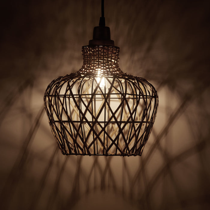 10.25" W 1-Light Betsy Rattan and Metal Pendant