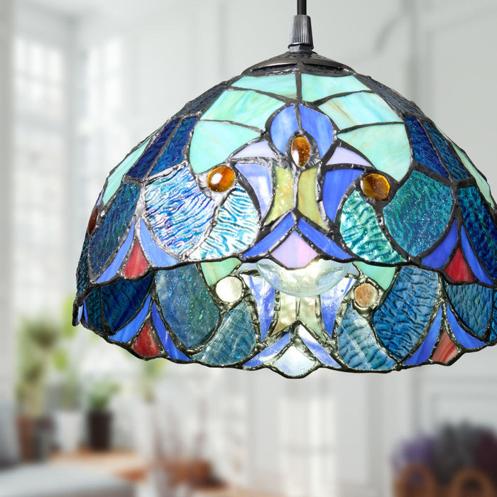 10.25" W Halston Traditional Blue Dome Shade Pendant Light in a blurred room setting