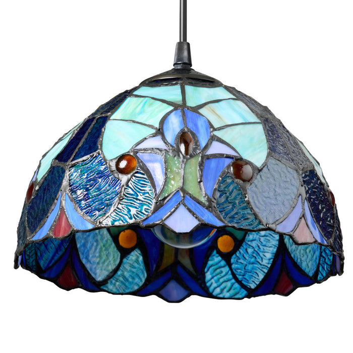 10.25" W Halston Traditional Blue Dome Shade Pendant Light. Shade closeup-Off