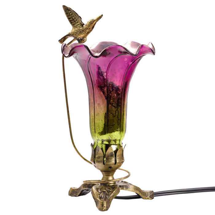 10.25"H Hand Blown Mercury Glass Hummingbird Lily Lamp-Off