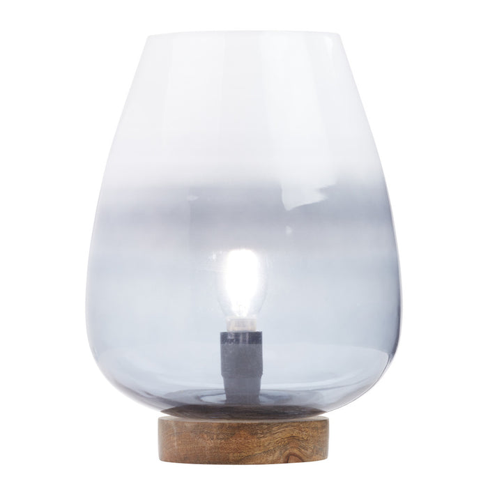 10.5" H Briggs Blue/White Ombre Globe-Like Shade Accent Lamp with a Mango Wood Block Base-On