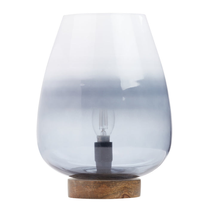 10.5" H Briggs Blue/White Ombre Globe-Like Shade Accent Lamp with a Mango Wood Block Base-Off