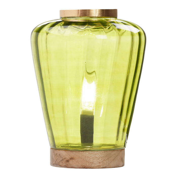 10.5" H Lila Chartreuse Green Glass Shade with a Mango Wood Block Base Accent Lamp-On
