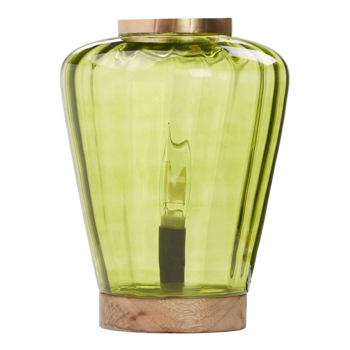 10.5" H Lila Chartreuse Green Glass Shade with a Mango Wood Block Base Accent Lamp-Off