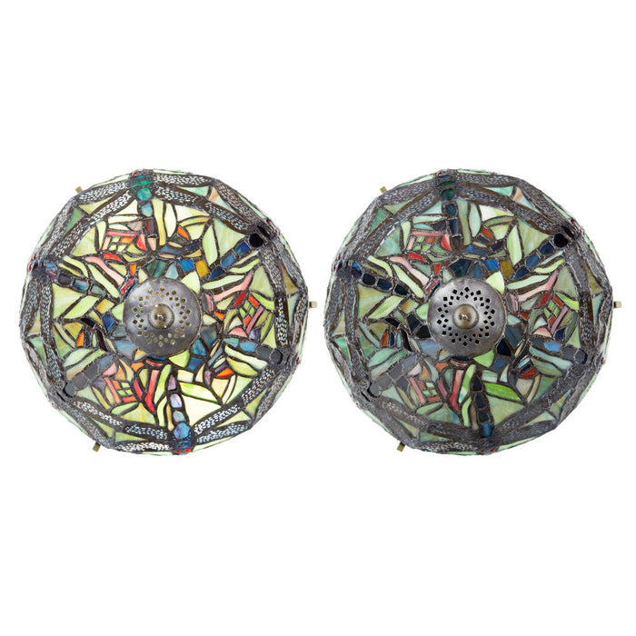 10.5"H Tiffany Style Dragonfly Accent Lamp. On/Off Comparison Top View