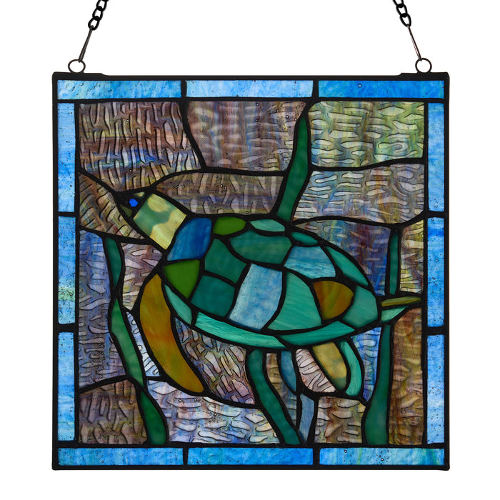 10.5"H Tommy the Green Sea Turtle Stained Glass Window Panel
 -Backlit
