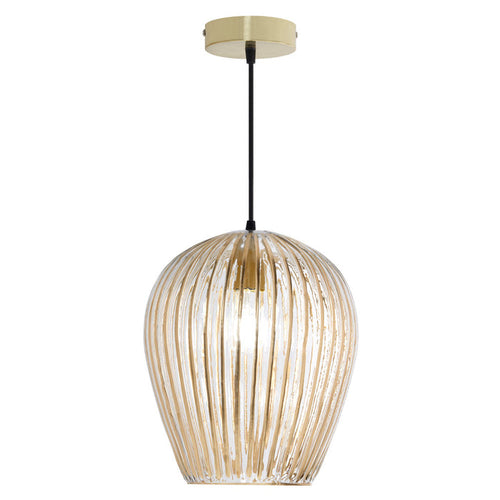 10.75" W Zoe Modern Clear and Gold Dome Shade Pendant Light. Lit