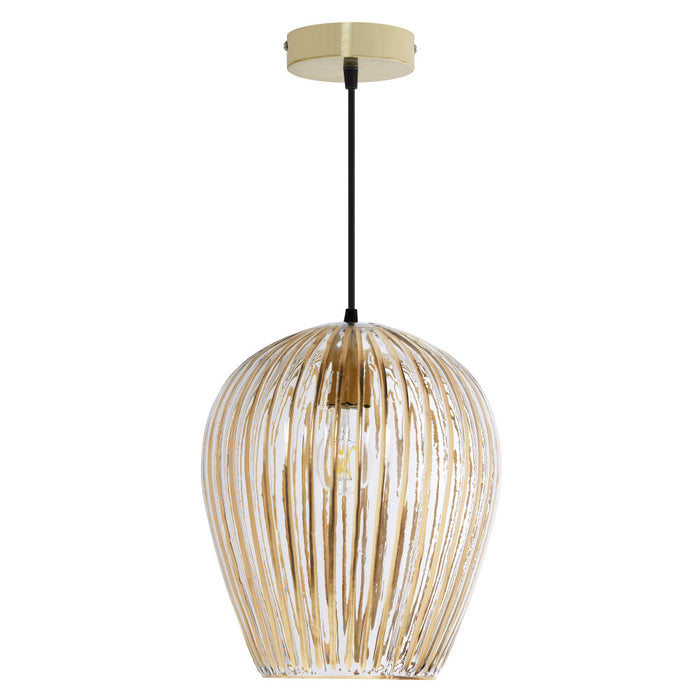 10.75" W Zoe Modern Clear and Gold Dome Shade Pendant Light. Unlit