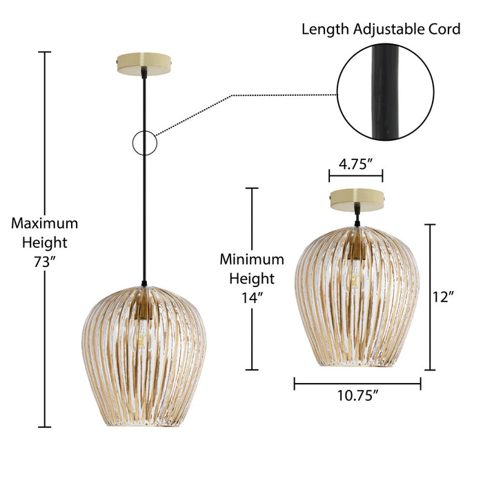 10.75" W Zoe Modern Clear and Gold Dome Shade Pendant Light