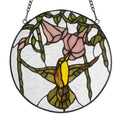 10"H Hummingbird and Hibiscus Round Stained Glass Window Panel-Backlit