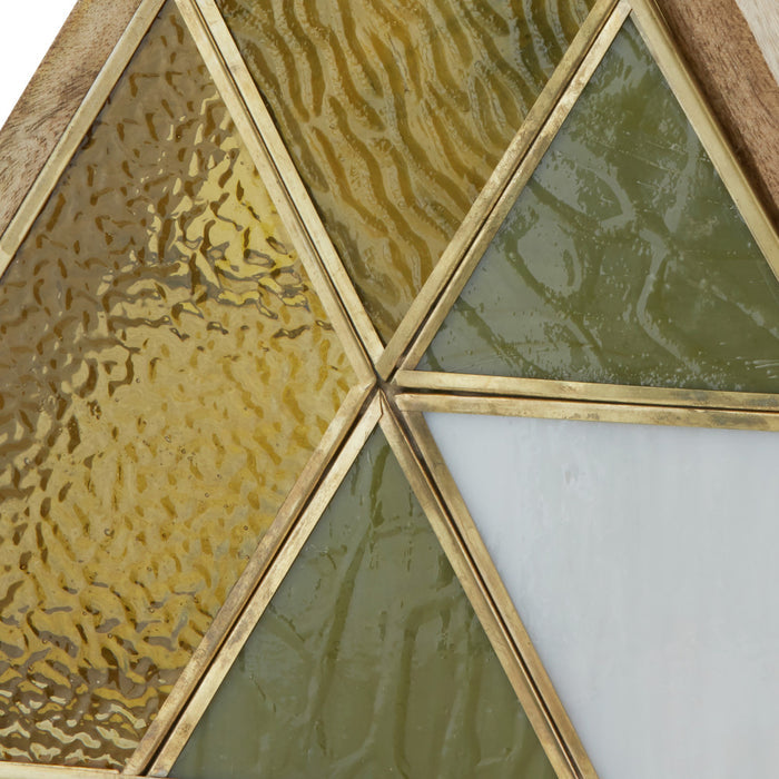 11" H Stained Glass Triangle Shade Wood Base Accent Lamp
