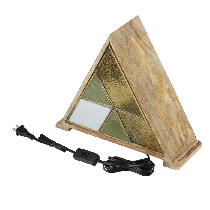 11" H Stained Glass Triangle Shade Wood Base Accent Lamp