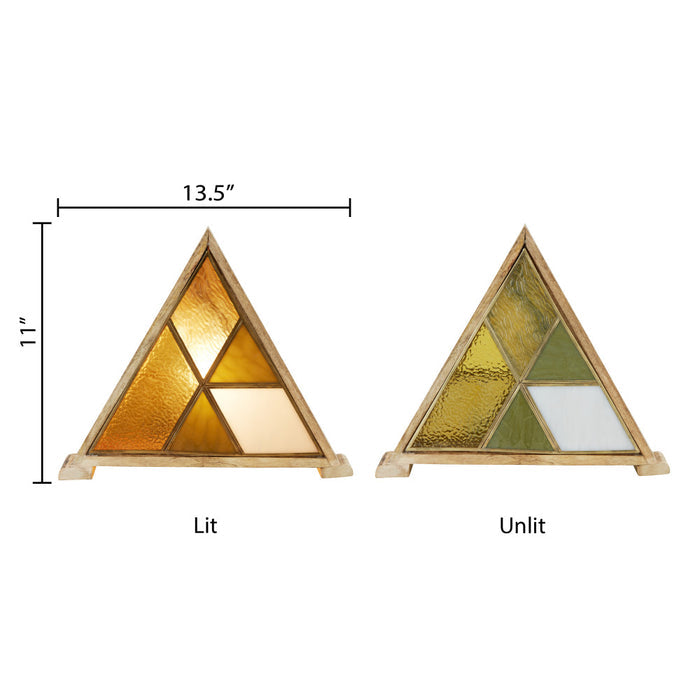 11" H Stained Glass Triangle Shade Wood Base Accent Lamp