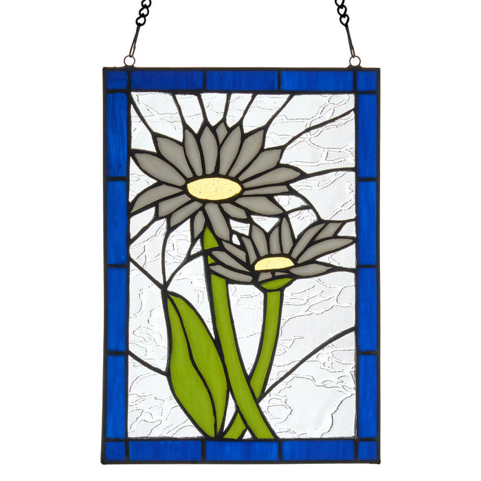 11.25" H Tiffany-Style Daisy Stained Glass Window Panel-Backlit