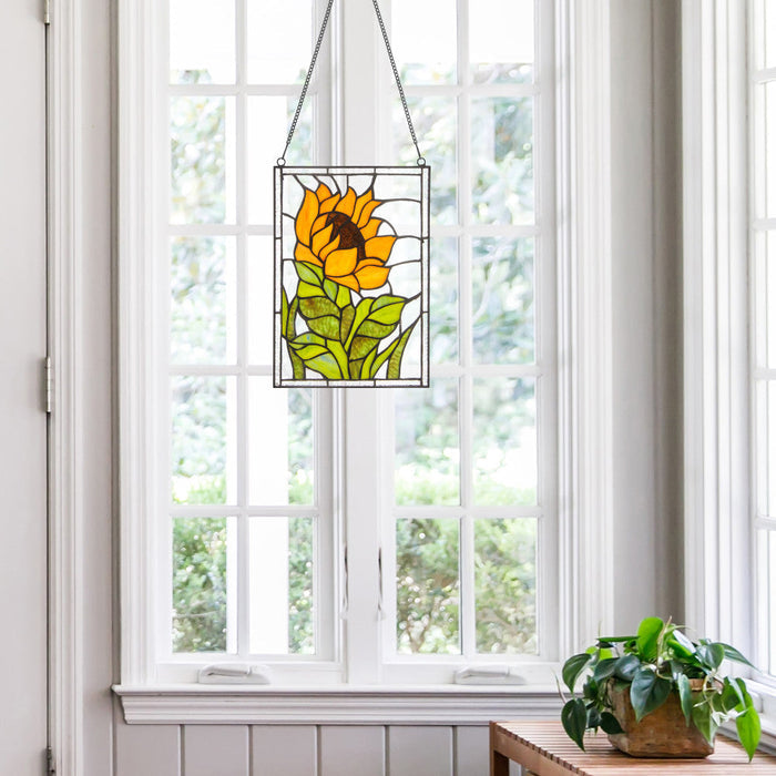 11.25”H Multicolored Sunflower Stained Glass Window Panel