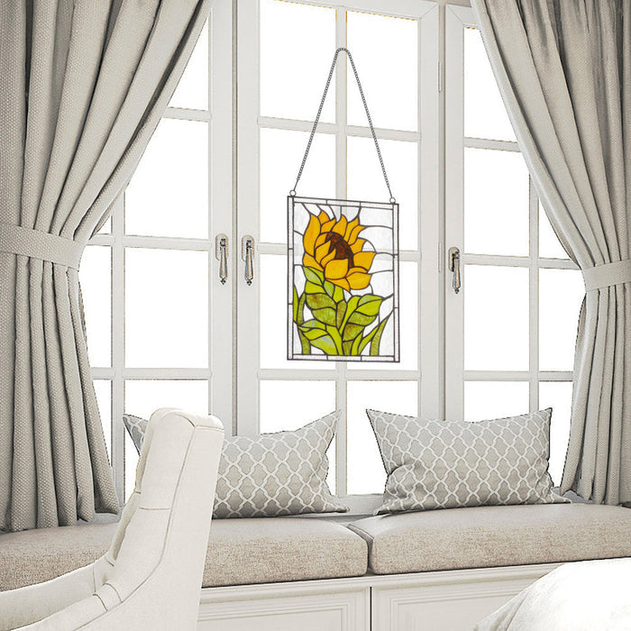11.25”H Multicolored Sunflower Stained Glass Window Panel