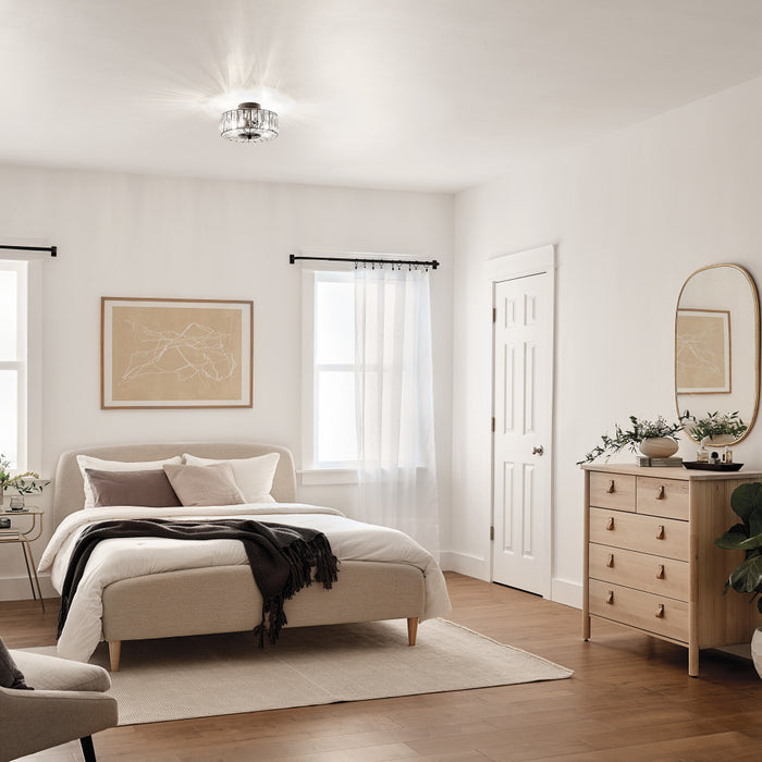 11.5" Crystalline Semi-Flush Mount Ceiling Fixture in a neatly arranged bedroom with a bed, dresser, and decor elements.