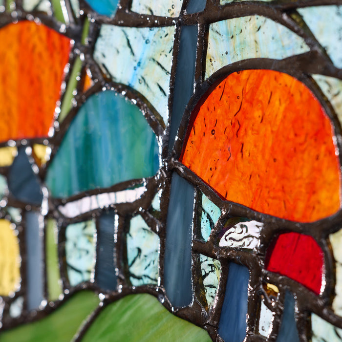 11.5"H Erin Green Mushrooms Stained Glass Window Panel