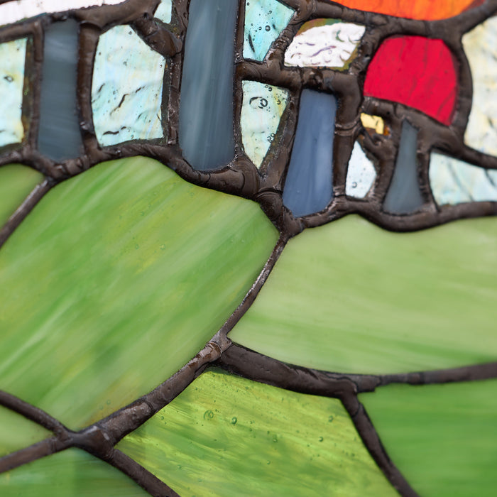 11.5"H Erin Green Mushrooms Stained Glass Window Panel