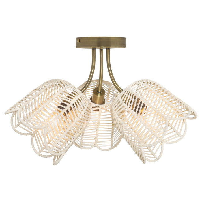 11.5"H Gold-Colored Metal Ceiling Light with Rattan Shades-On