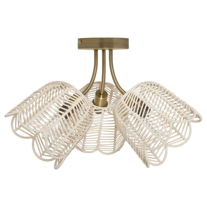 11.5"H Gold-Colored Metal Ceiling Light with Rattan Shades-Off