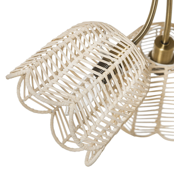 11.5"H Gold-Colored Metal Ceiling Light with Rattan Shades. Shade closeup-Off