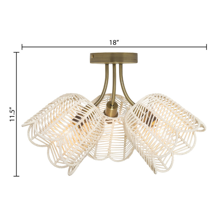 11.5"H Gold-Colored Metal Ceiling Light with Rattan Shades
