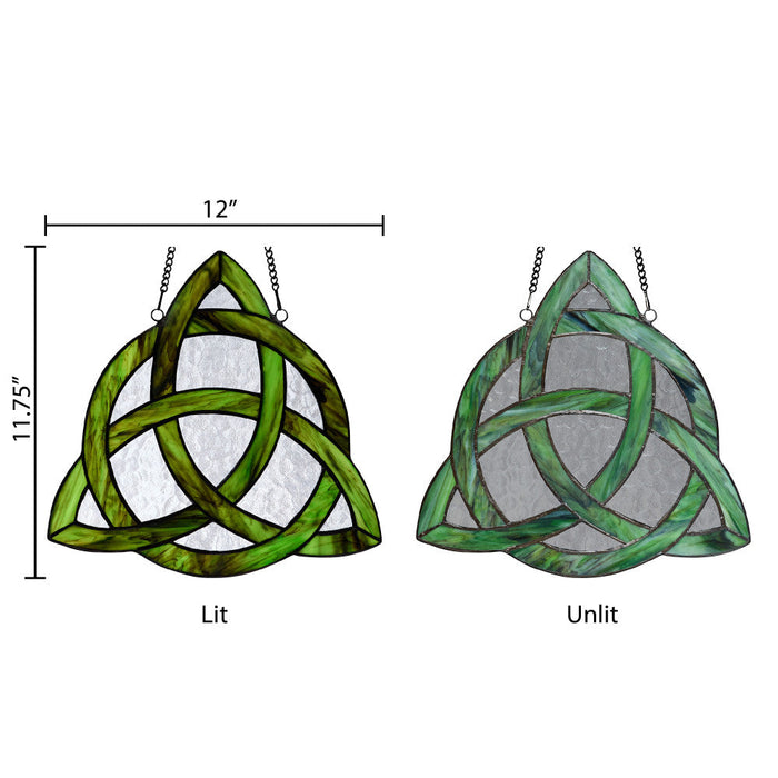 11.75" H Trinity Knot Celtic Stained Glass Window Panel-Comparison between backlit and frontlit
