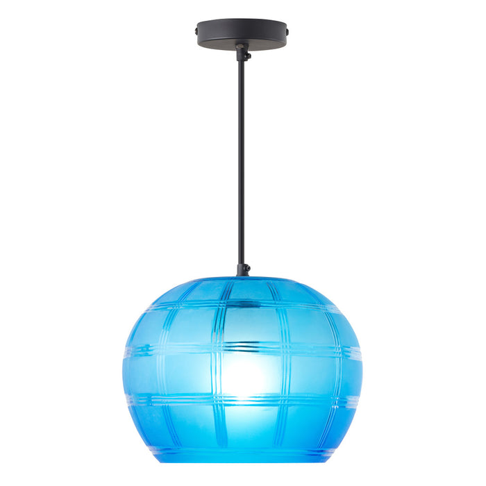 11.75" W Curtis Modern Blue Hand Blown Glass Globe Shade Pendant Light-On