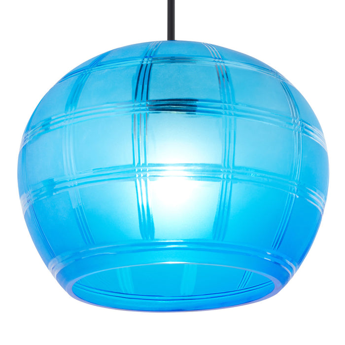 11.75" W Curtis Modern Blue Hand Blown Glass Globe Shade Pendant Light. Shade closeup-On