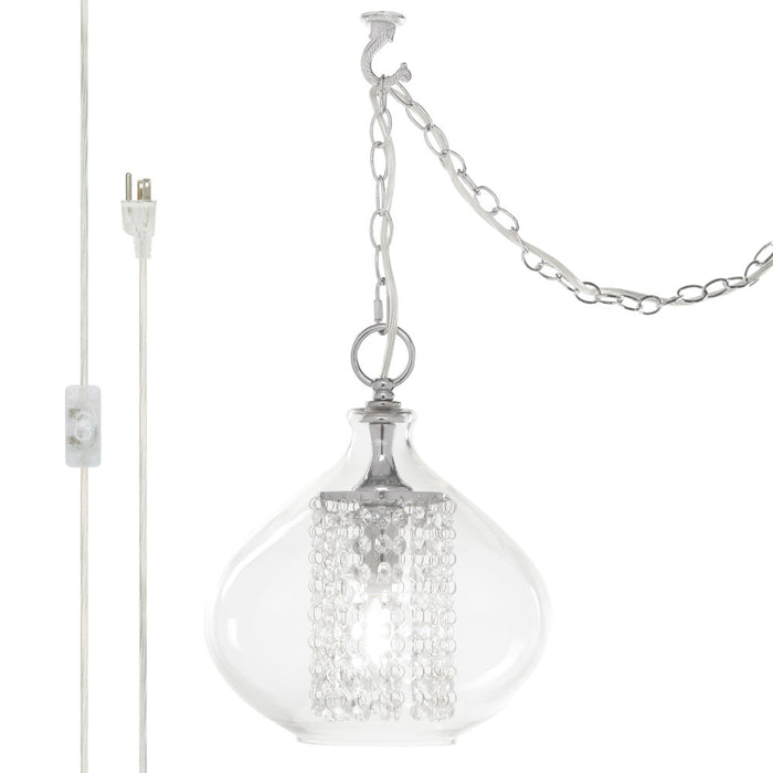 11.75"H Glass + Faceted Crystal Glass Jewels Plug-in and Hardwire Hanging Pendant-On