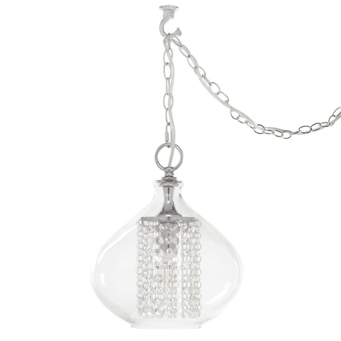 11.75"H Glass + Faceted Crystal Glass Jewels Plug-in and Hardwire Hanging Pendant-Off